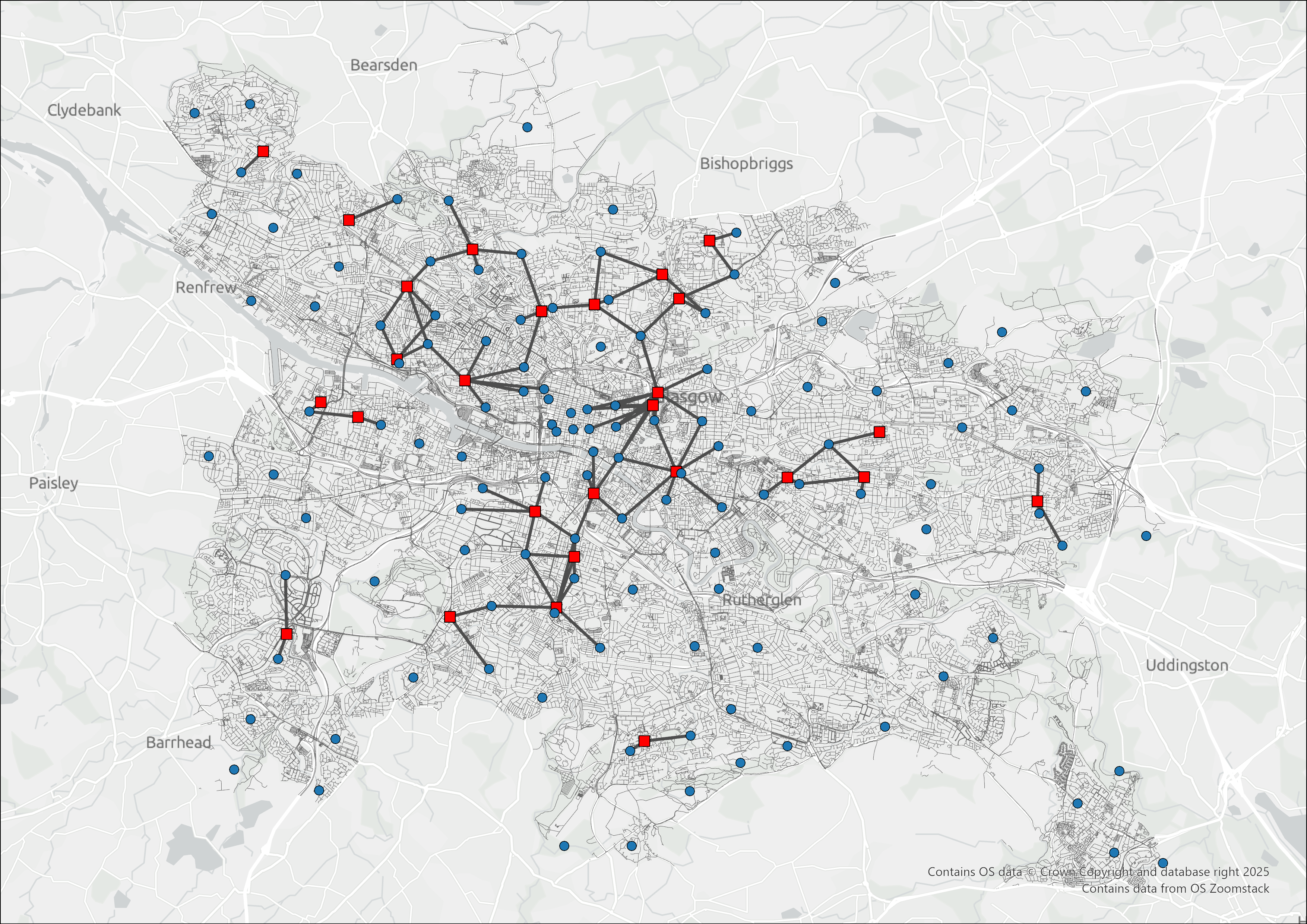 centroids within walking service area